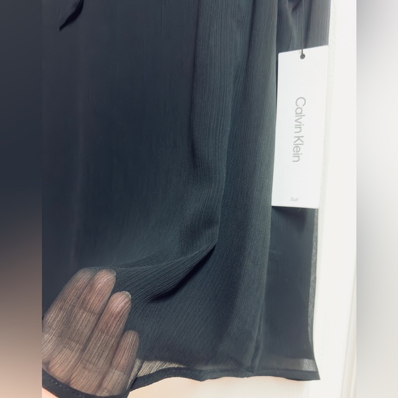 NWT Calvin Klein Semi Sheer V-Neck Black Blouse - Picture 3 of 11